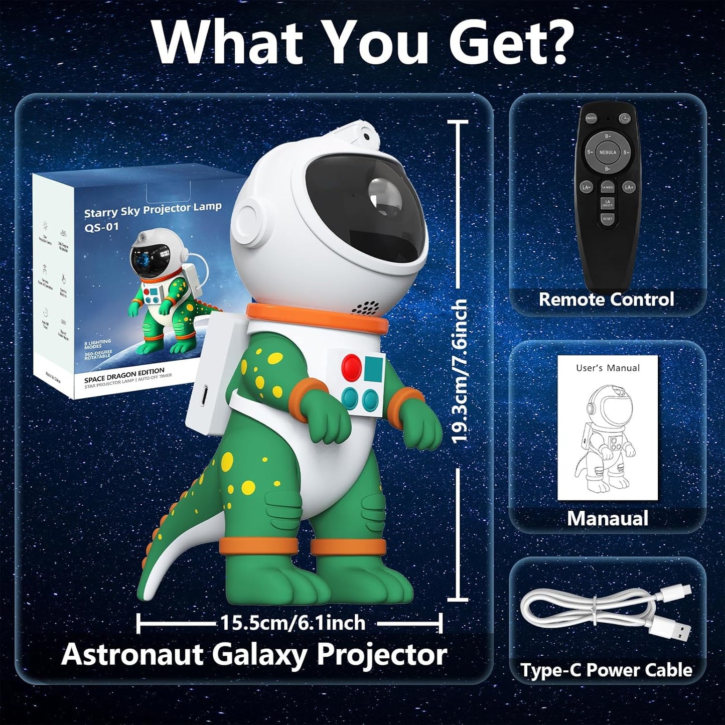 PANAMALAR Dinosaur Star Galaxy Projector, Astronaut Galaxy Light Projector 360 Rotation with Remote Control/Nebula Effect/Timer, Starry Sky Night Light Projector for Kids Bedroom Christmas Party