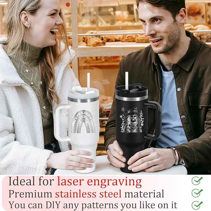 4 Pack 40 Oz Tumblers with Handle Bulk, Double Wall Vacuum Insulated Stainless Steel Tumblers with Lid and Straw, 40 oz Cups with Silicone Spill Proof Stopper Set (Black-2,White-2)