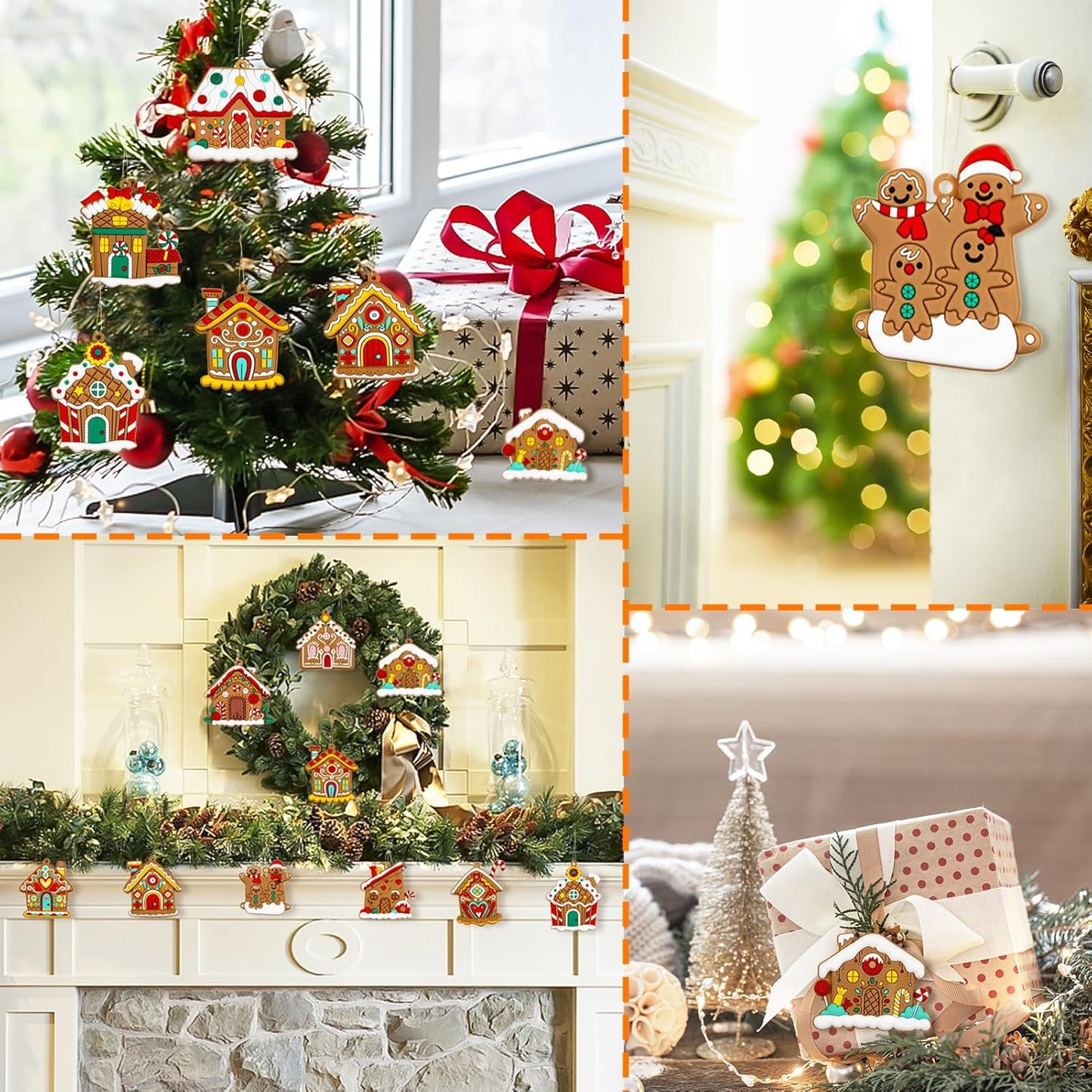Gingerbread House Ornaments Christmas Tree Decoration - 24pcs Gingerbread House Christmas Decorations Hanging Ornaments for Holiday Xmas Tree Home Decor