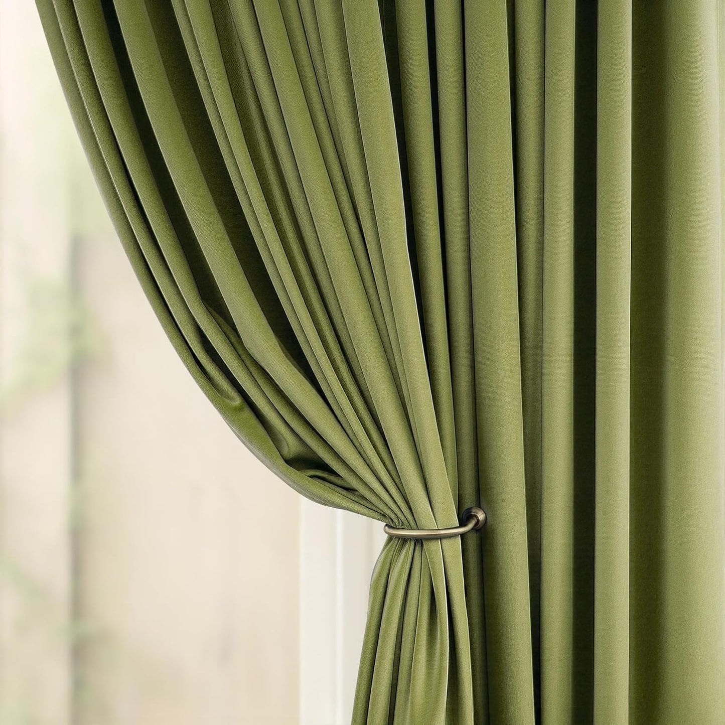 Moss Green Velvet Curtains 84 Inch Long 2 Panel Thick Soft Luxury Sage Olive Green Curtain for Living Room Darkening Thermal Insulated Privacy Drape Bedroom Sliding Door 52x84 Floor Length Back Tab