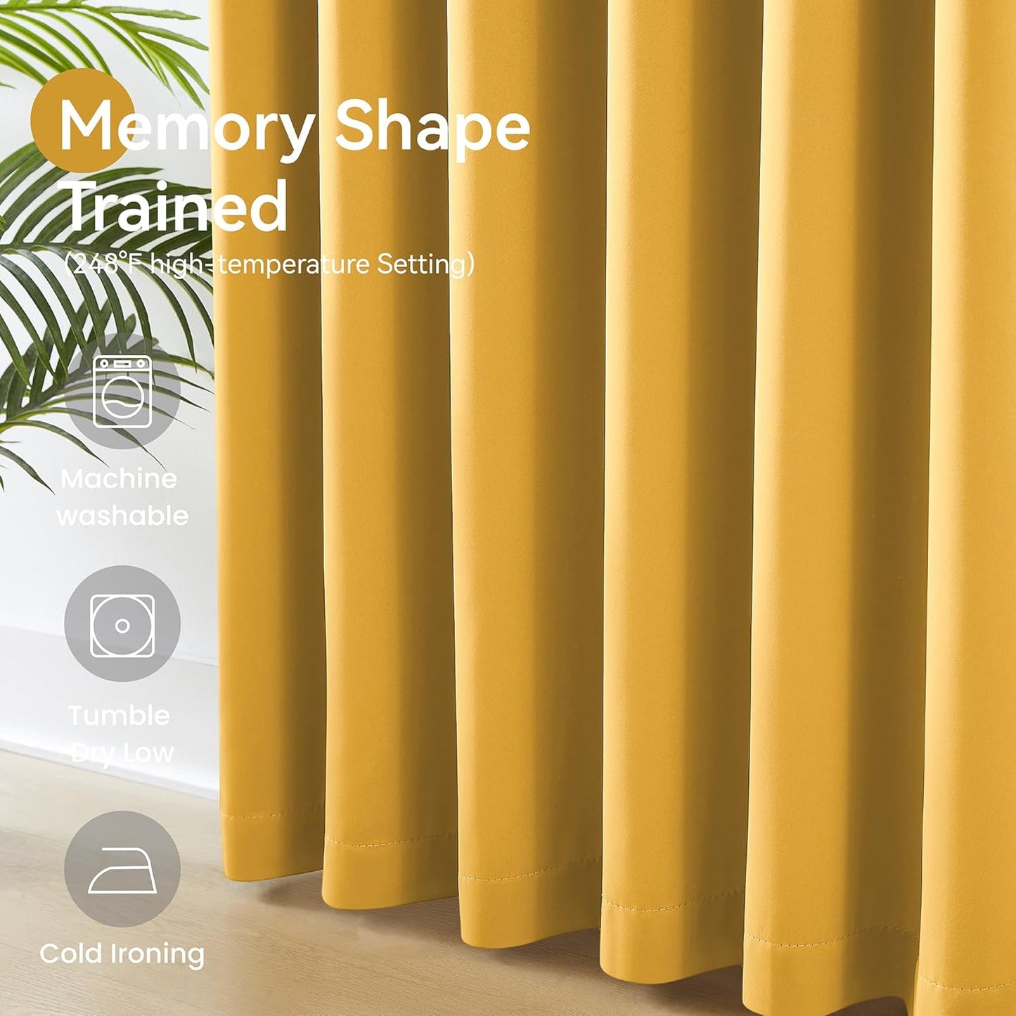 KangBang Gold Yellow Long Curtains 120 Inches Long, Pinch Pleat Blackout Curtains for Living Room Soundproof Sliding Door Vertical Window Panels for Traverse Rod with Hooks,2 PCs,40Wx120L
