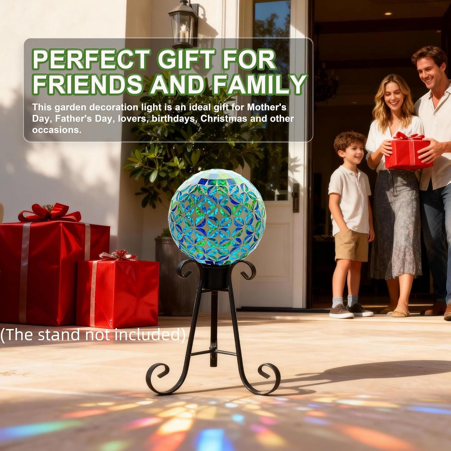 VOREEN 8" Mosaic Glass Gazing Ball,Blue & Green Garden Globe,Weather-Resistant Glass Yard Ornament,Fade-Resistant Outdoor Lawn & Patio Decoration