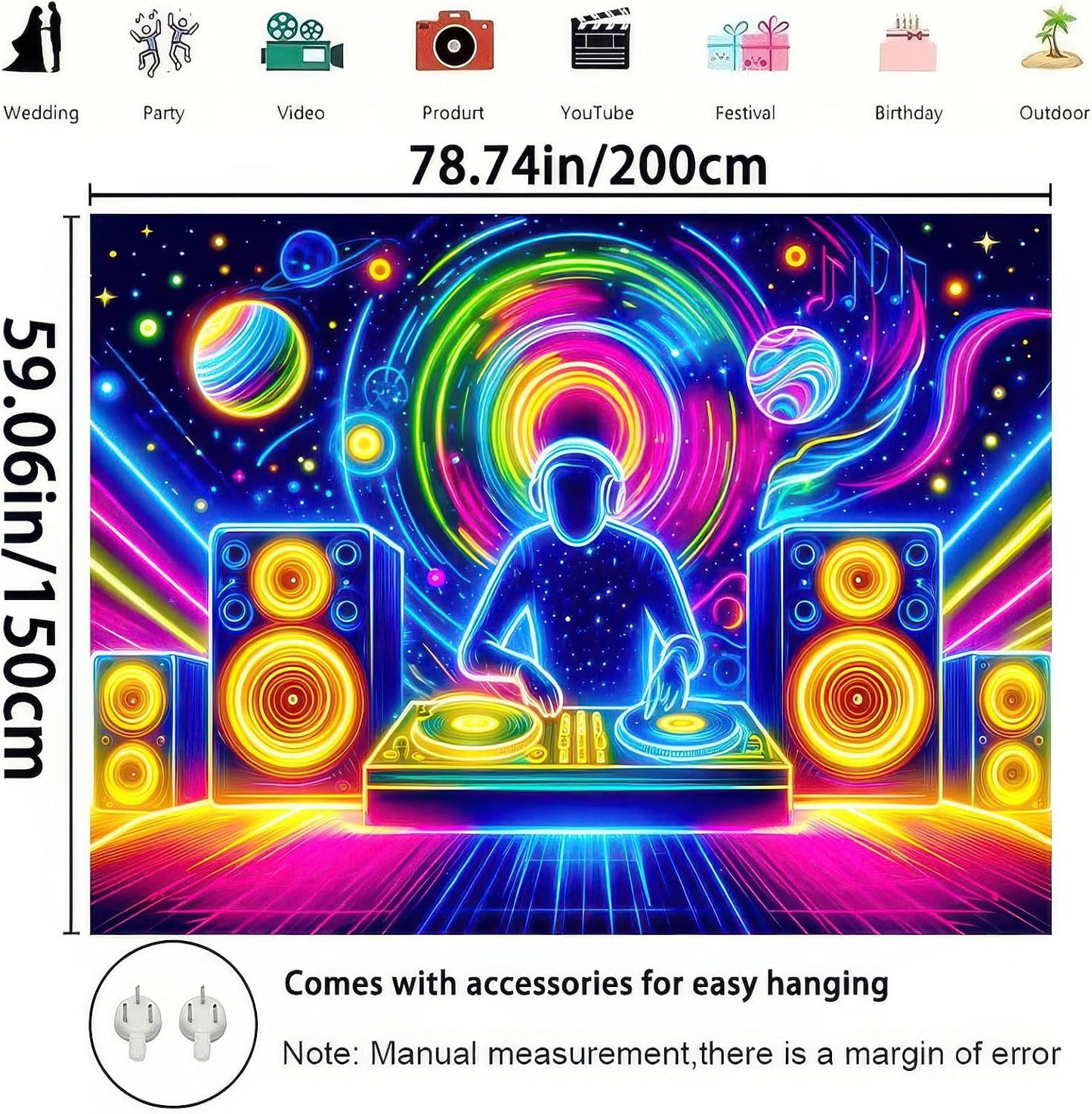 BlissYard Blacklight Tapestry Trippy UV Reactive Fantasy Wall Tapestry Psychedelic Neon Galaxy Space Black Light Tapestries Posters Wall Hanging for Backdrop Bedroom Dorm Living Room Decor 59X78 inch