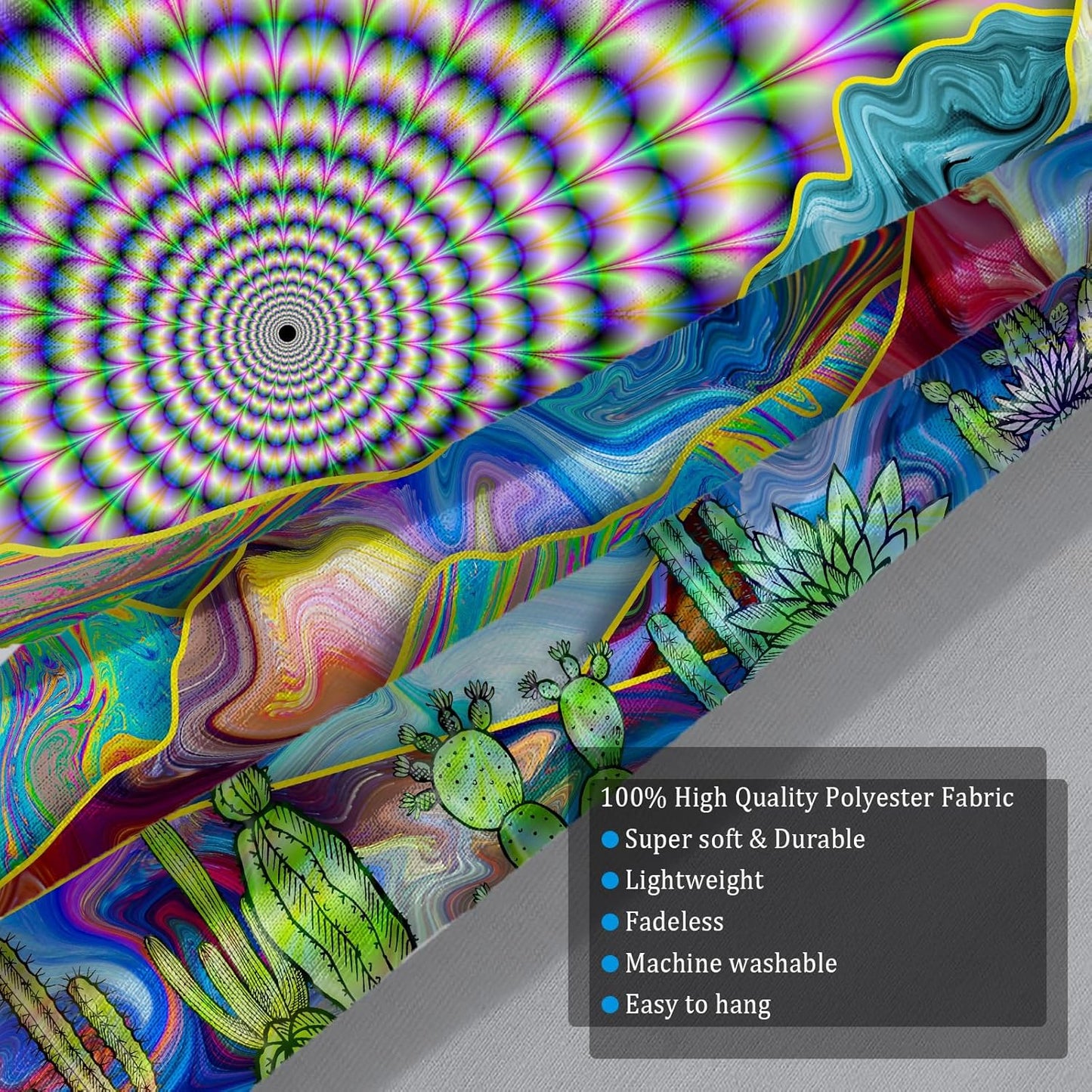 DYNH Psychedelic Mountain Cactus Tapestry - Trippy Mystic Surreal Abstract Colorful Landscape - Hippie Boho Wall Hanging for Bedroom Dorm,60X40IN