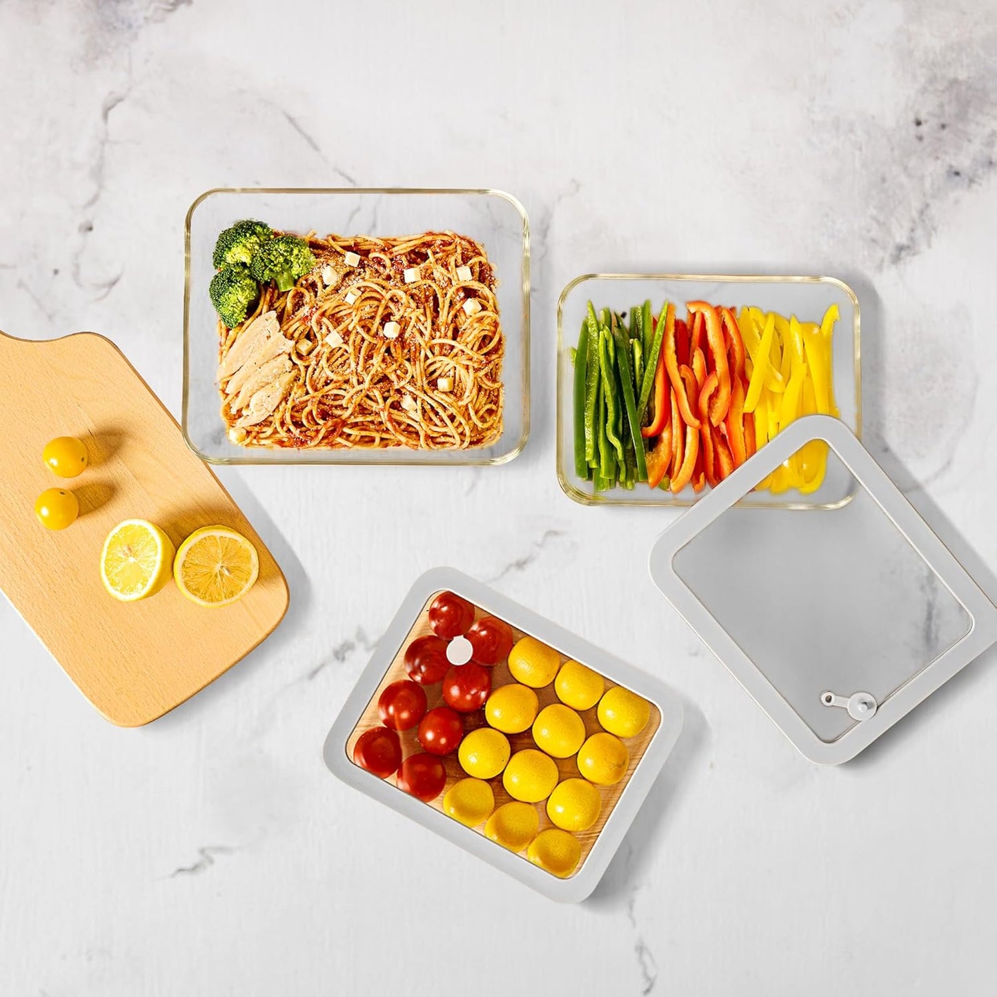 Glass Food Containers with Glass Lid, Microwave Safe Food Storage Container Set, 2 Pack of 87oz, Large Size Airtight Storage Set with Leak Proof Lids, Meal Prep Containers