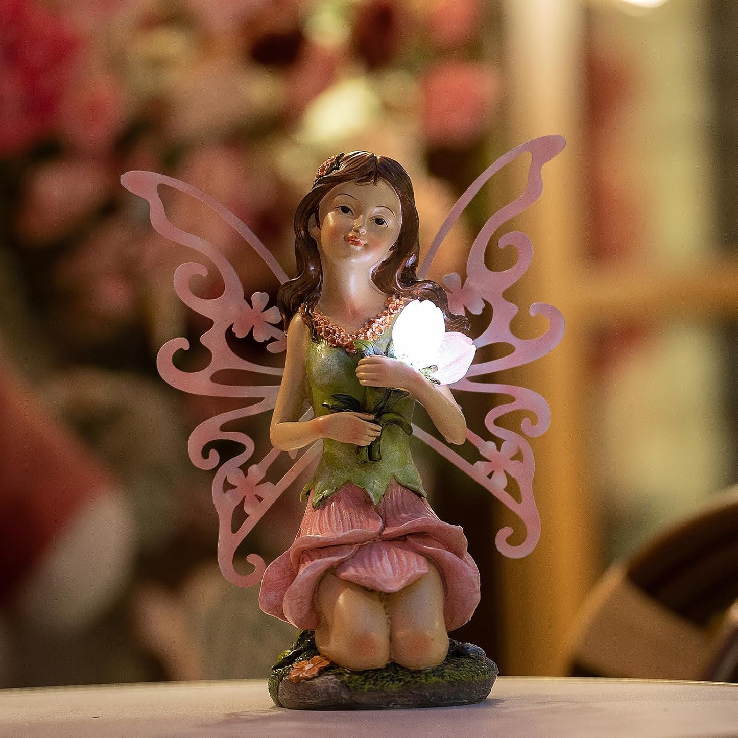 Fairy Decor, Solar Outdoor Statue, Accessories for Fairy Garden Gifts - Resin Figurine for Patio Yard Lawn, Size 8.35 x 4.92 x 10.82 inches