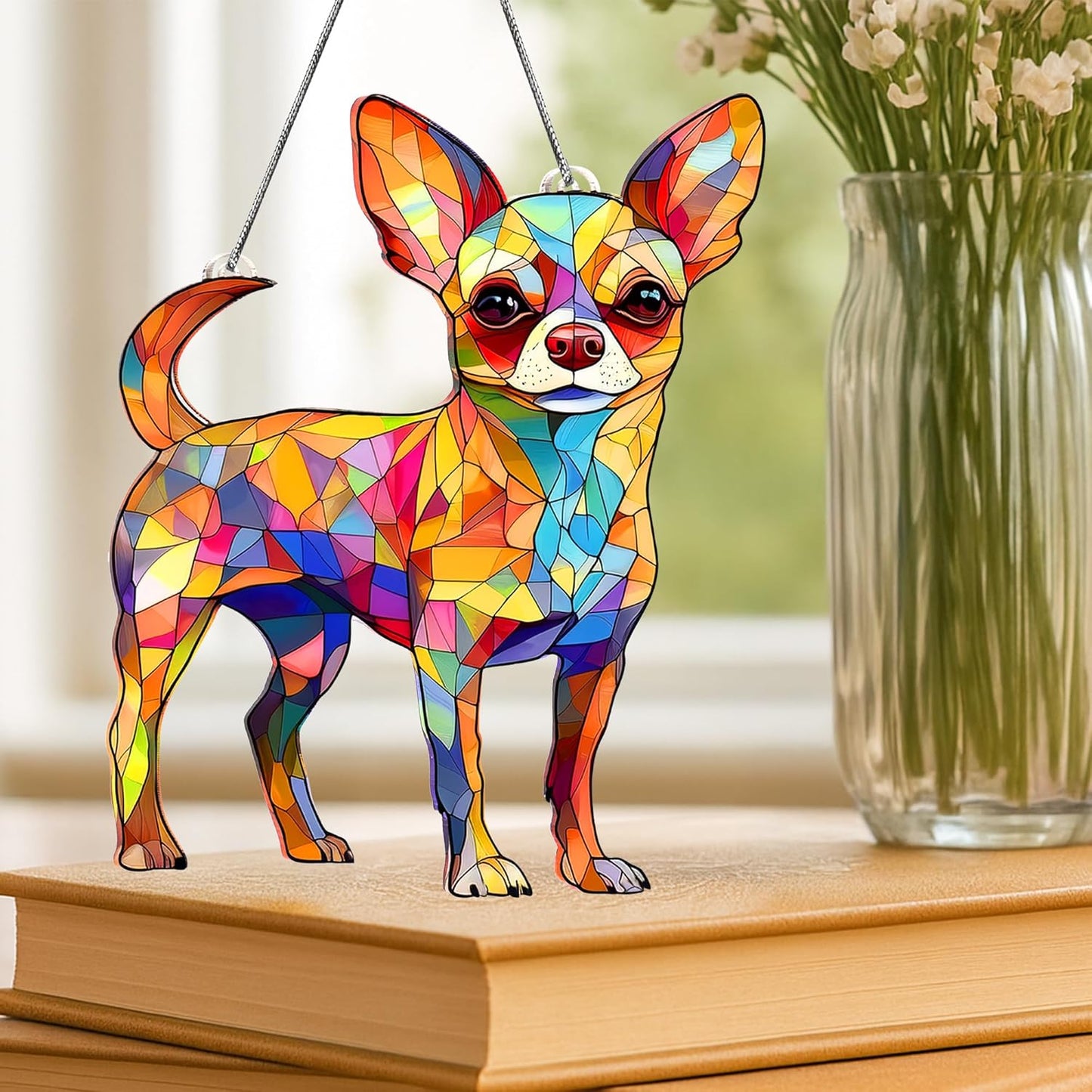 Colorful Dogs Acrylic Suncatcher Ornament for Window Decor, Acrylic Suncatcher Window Hanging Decor, Dog Lovers Gifts for Women, Dogs Christmas Ornaments for Tree Hanging (Chihuahua)