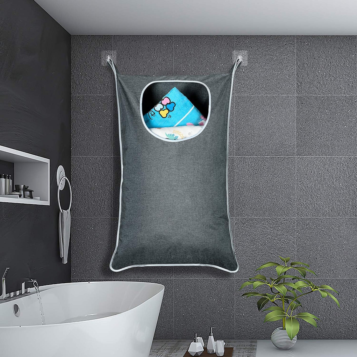 Hanging Laundry Bag with Over Door Hooks, Laundry Hamper and Space Saving Laundry Bag with Zipper, Hanging Hamper for Clothes, Toys, Towels, ...(36"x 22",Grey-2Pack) - Lumora Casa