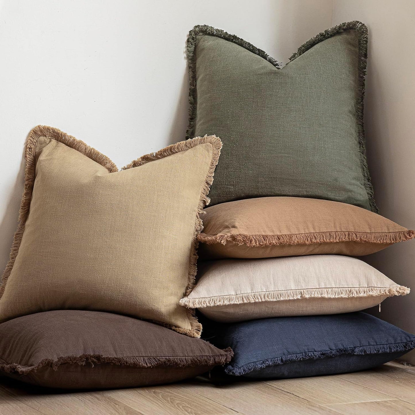 Foindtower Set of 2 Decorative Linen Fringe Lumbar Throw Pillow Covers Farmhouse Cushion Cover with Tassels Soft Accent Pillowcase for Couch Sofa Bed Living Room Home Decor,12×20 Inch,Reddish Brown