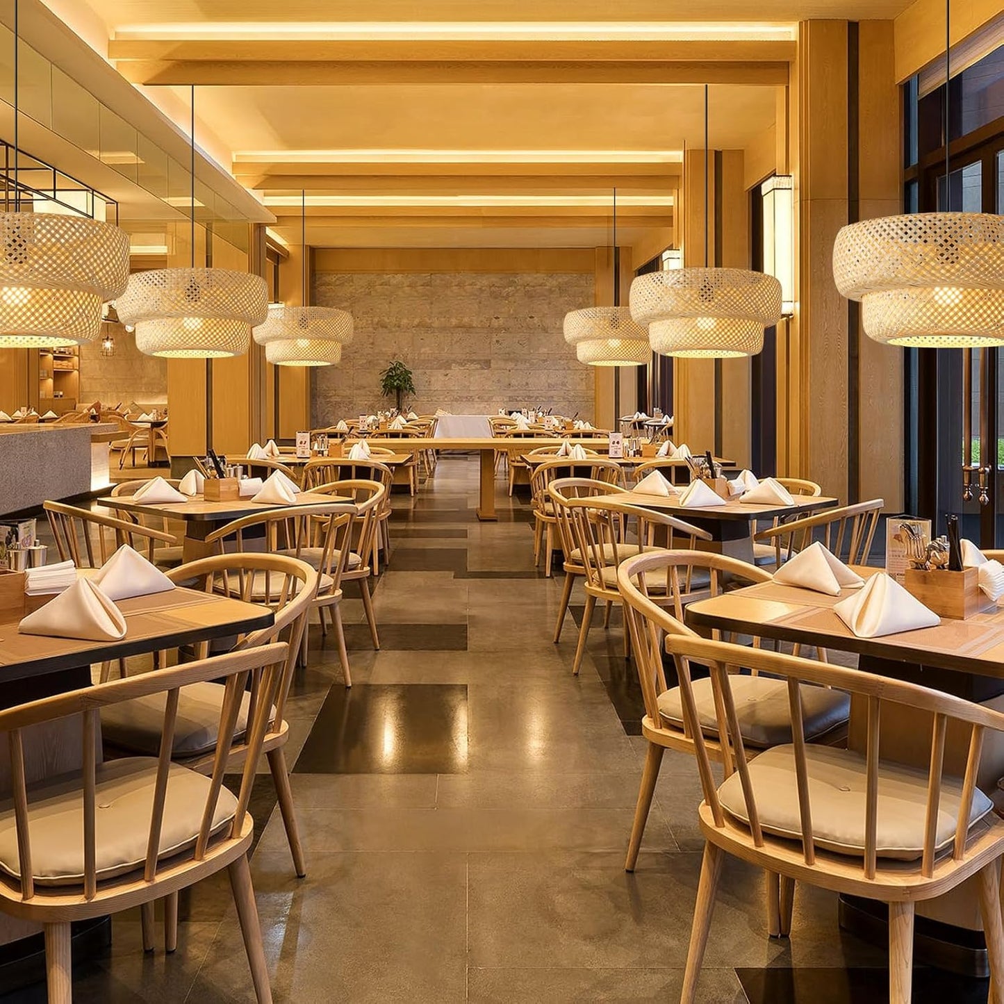 Bamboo Pendant Light Boho Rattan Hanging Light 17.7" Hand Woven Wicker Chandelier for Kitchen Island for Kitchen Island Dining Bedroom Living Room Restaurants