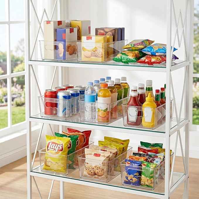 Vtopmart 4pcs Clear Organizers and Storage Bins, Plastic Storage Containers with Handles for Fridge, Freezer, Pantry, Cabinet, Kitchen Organization