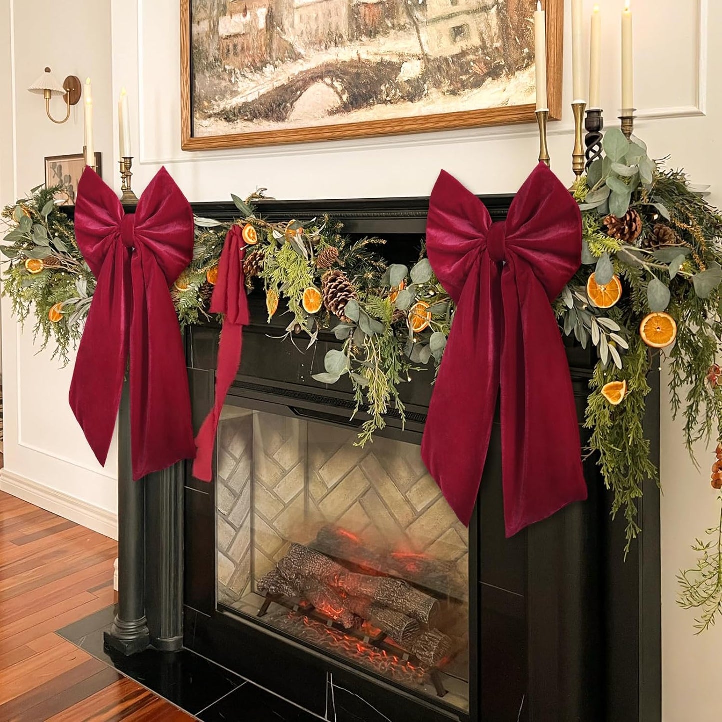 Christmas Decorations - Christmas Bows - 2 Pack 36x18 Inches Large Red Velvet Christmas Tree Topper - Burgundy Ribbon Gift Bows - Xmas Decor for Indoor Outdoor Home Wreaths Mantle Front Door Wedding