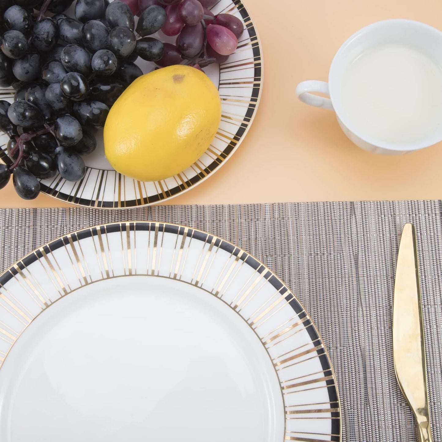 Sliver Placemats Set of 8 - Easy Clean Modern Durable Washable Vinyl Place Mats - Heat Resistant Placemats for Kitchen Table - PVC Table Mats for Dining Table (Sliver, 8)