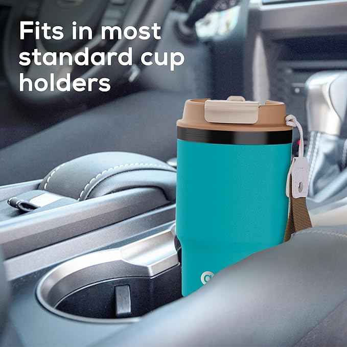 Insulated 16oz Stainless Steel Tumbler Mug Leakproof Double Walled Vacuum Thermal Coffee Cup with 2-in-1 Straw & Lid, Cupholder-Friendly Travel Mug for Hot & Cold Drinks (Blue)