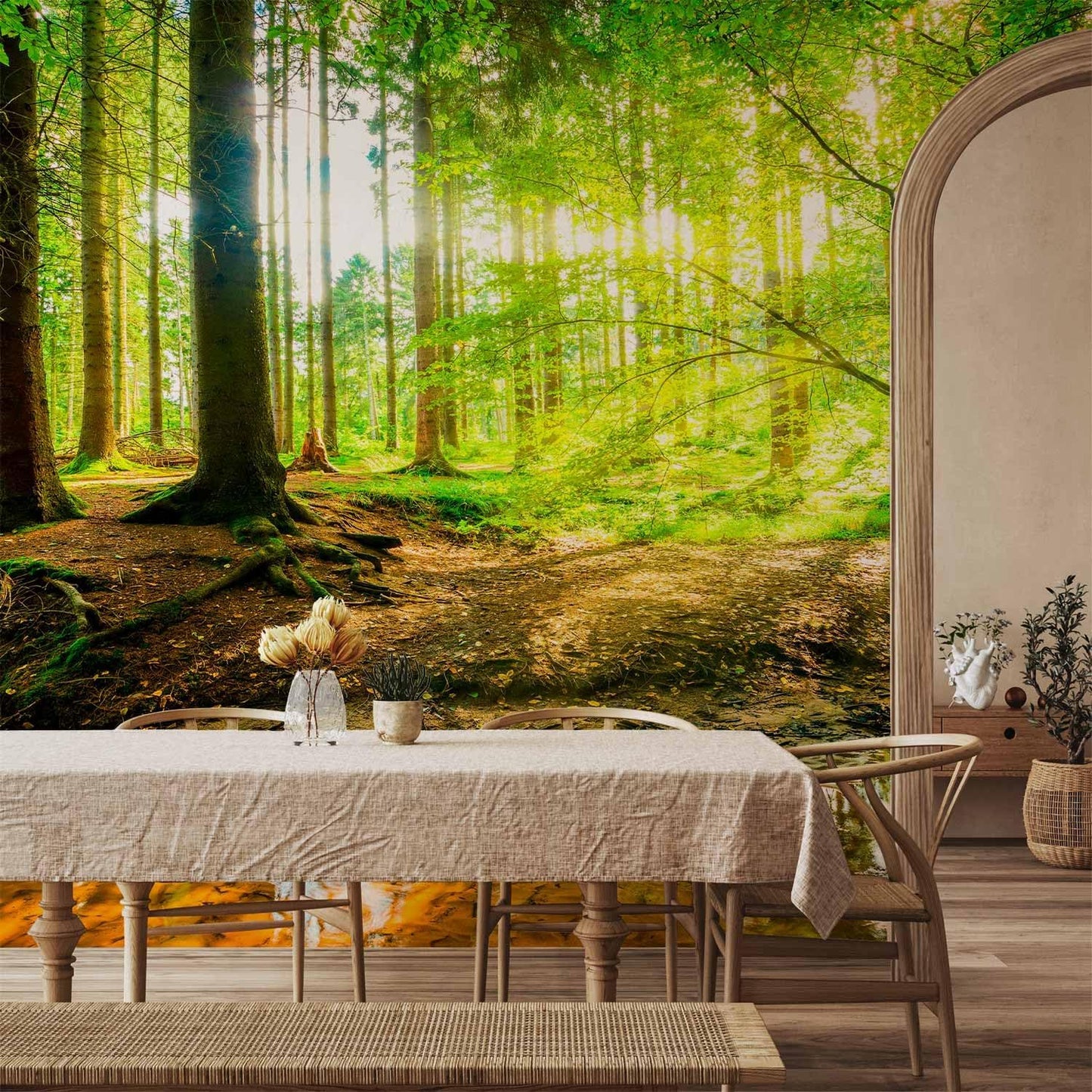 artgeist Wall Mural Forest Landscape 216x98 in - XXL Non-Woven Corner Wallpaper Fleece Angle Wall Decor Photo Print Picture Image Design Modern Green Sun Nature Tree c-B-10040-a-a