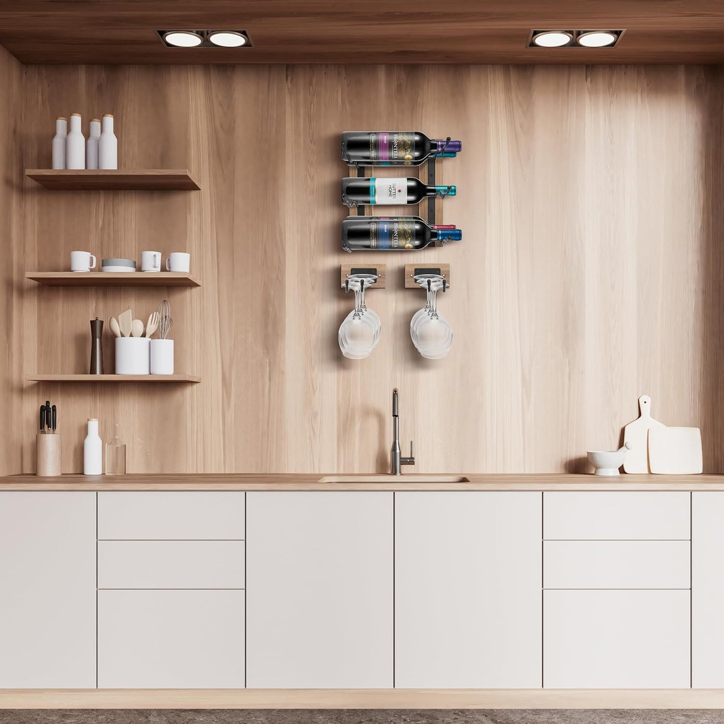 Sorbus Wall Mounted Wine Glass Stemware Rack Set - Wire & Wood Wine Rack Wall Mounted for Wine Glasses, Champagne Glasses, and Drinkware - Complete Your Home Bar & Kitchen Storage, Mahogany