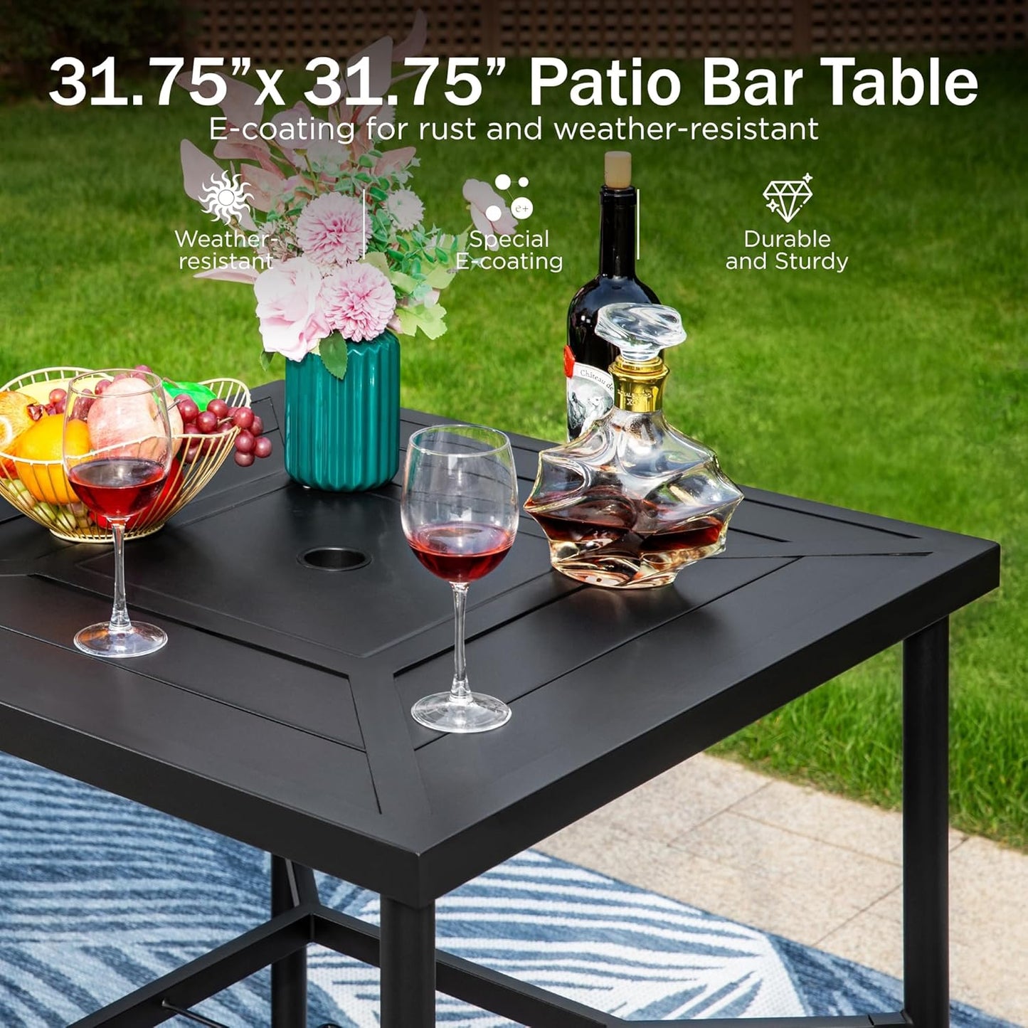 PHI VILLA Outdoor Swivel Bar Stools Set for 4, Metal Patio Bar Table and Chairs Set with Brown Textilene Fabric for Outside
