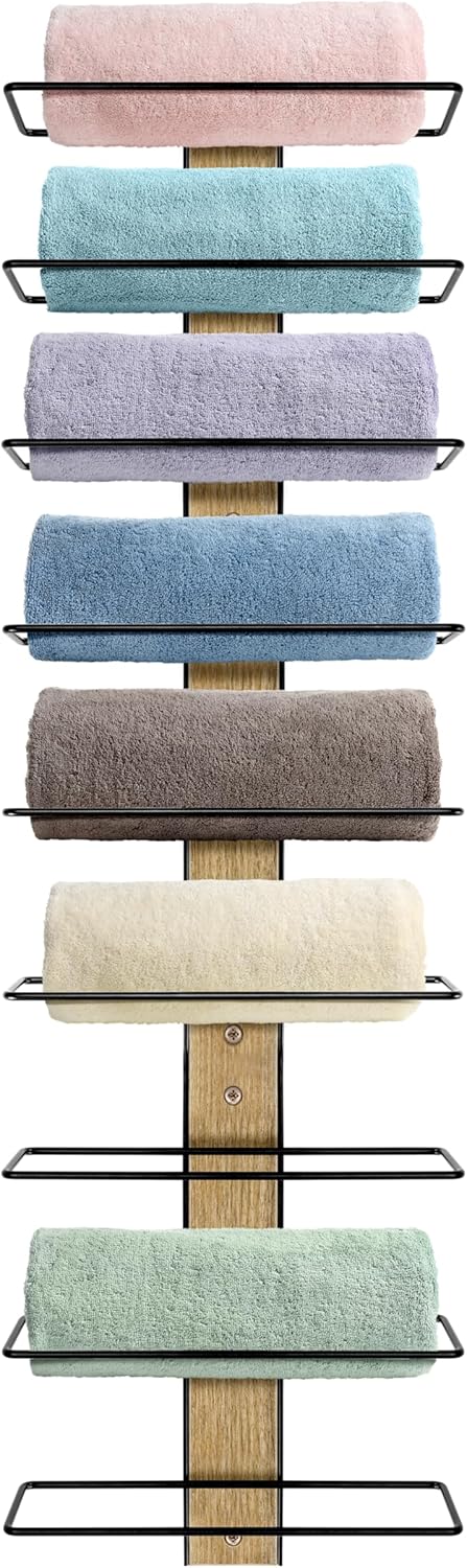 Sorbus Wall Mounted Wine Rack - Wood Wine Rack Wall Mounted for Bottles, Liquor, Champagne - Black Metal Wine Bottle Holder for Home Bar (Set of 3)