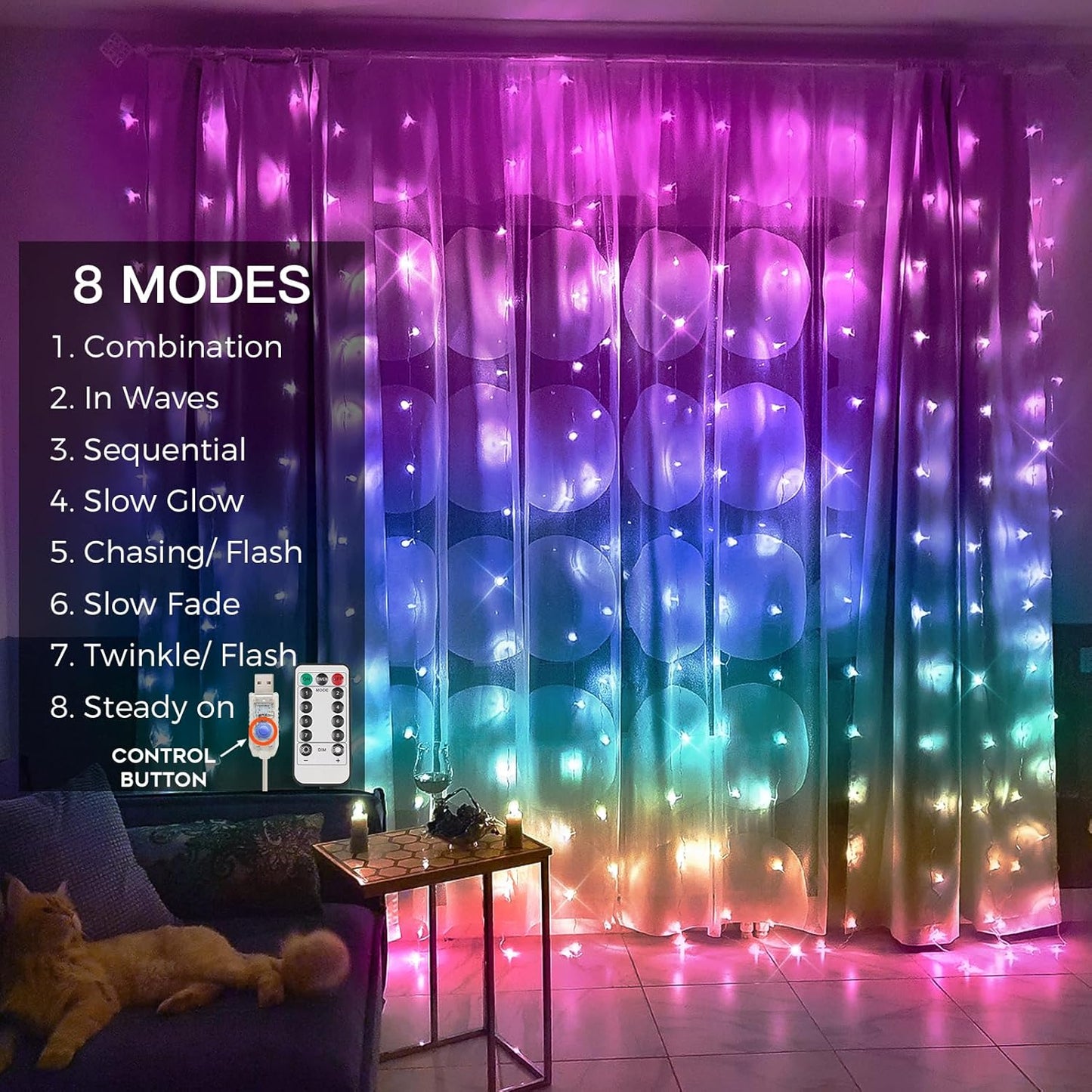 suddus Curtain Lights for Bedroom, 192 Led 8.3ft x 5.25ft Hanging String Lights Outdoor, Fairy Curtain Lights for Backdrop, Window, Wall, Wedding, Party, Garden, Porch, Birthday Decor Multicolor