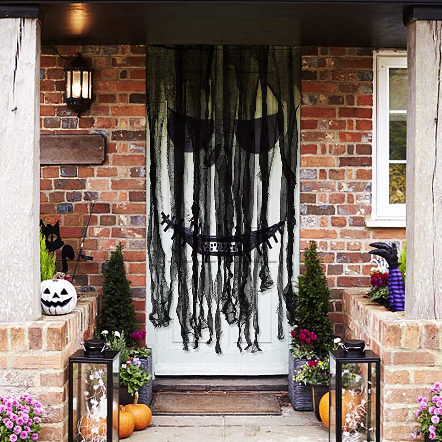 Sfcddtlg 4 Pcs Halloween Black Doorway Curtain- 65 x 39 Inch Creepy Door Curtain Decorations- Scary Spooky Cloth for Halloween Party Haunted House Decoration