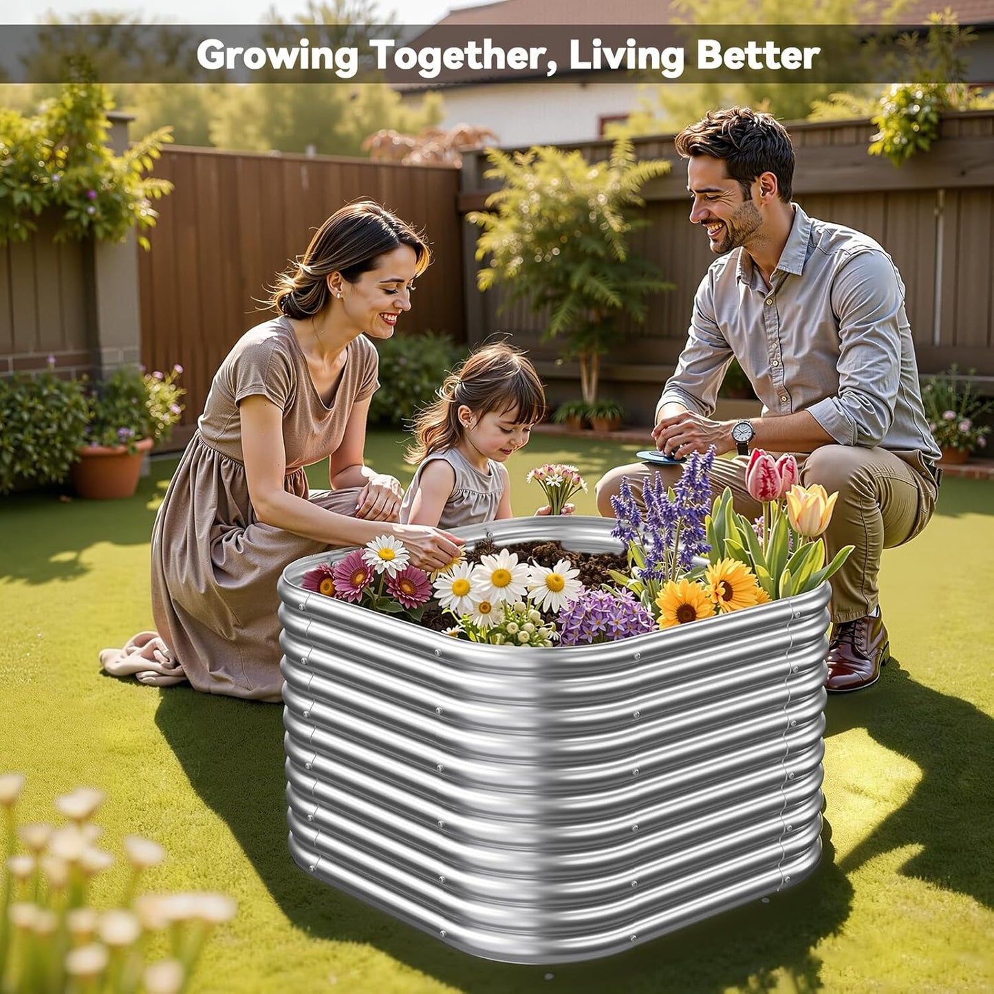 2 Pack Tall 2x2FT Corrugated Galvanized Steel Raised Garden Bed Outdoor, Metal Above Ground Garden Bed for Vegetables and Flowers, Raised Beds for Gardening-2x2FTx16inch