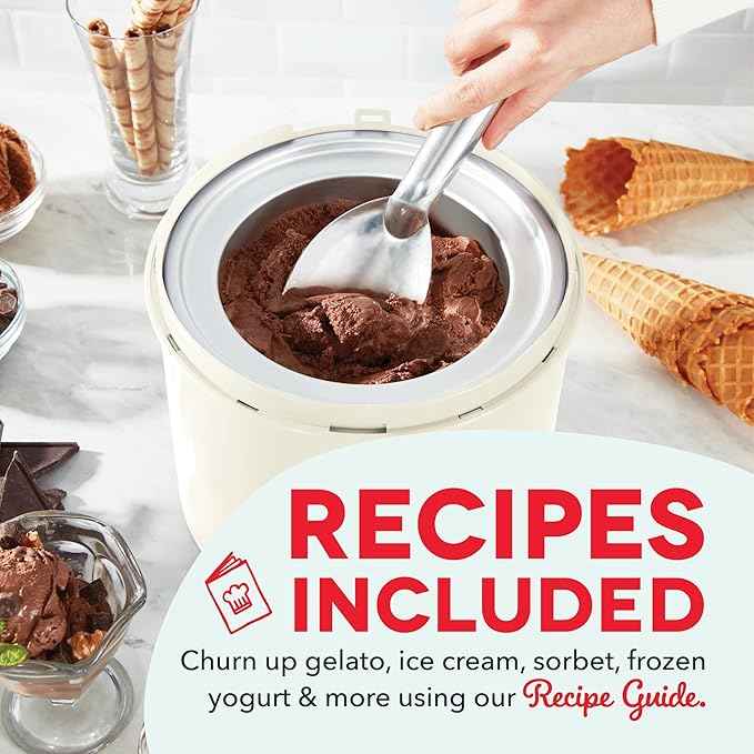 Dash Deluxe Gelato & Ice Cream Maker - HomeMade Dessert Maker with One-Touch Churning - Space-Saving Design & Easy to Clean - 2 Quarts, Cream