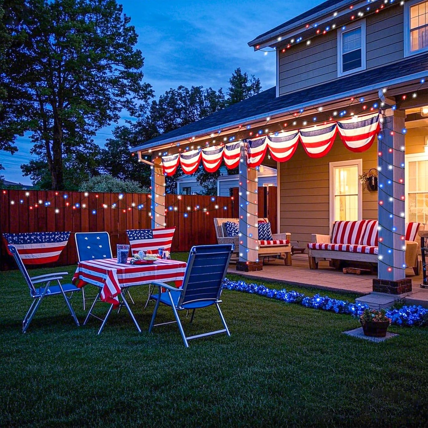 Red White and Blue String Lights, 66FT 200 LED 4th of July Lights Outdoor Waterproof, 8 Modes Connectable Plug In Patriotic Decorations Light for Indoor Independence Memorial Day Party Holiday