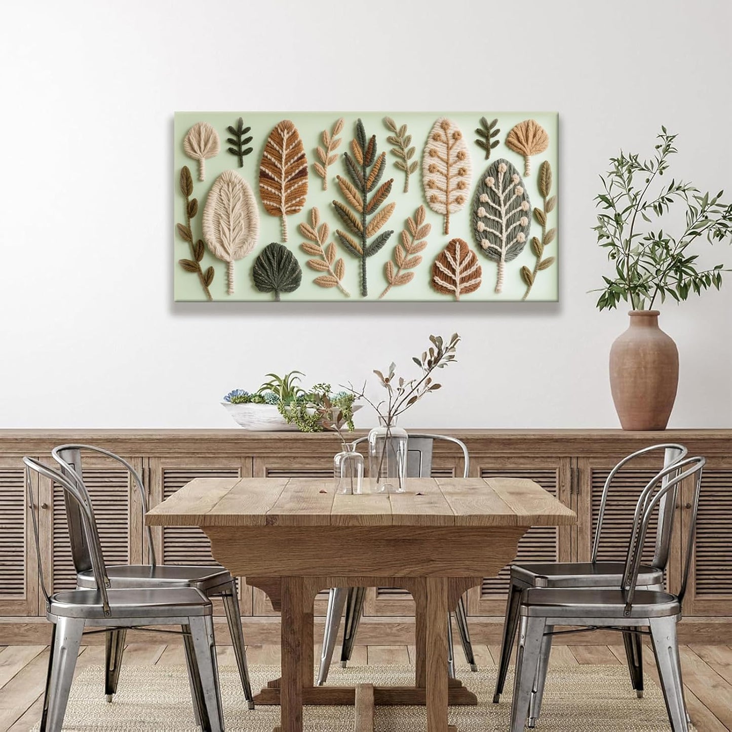 Boho Wall Art Chic Home Wall Art Modern Bohemian Feather Green Canvas Wall Art Decor For Apartment Dorm Living Room Bedroom Nursery Backdrop 20"W X 40"L Ready To Hanging