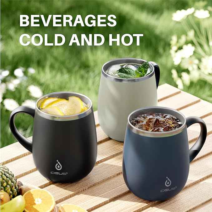 Ideus 16 oz (470 ml) Insulated Coffee Mug with Handle and Lid, Double Wall Stainless Steel Vacuum Thermal Coffee Mug, Travel Coffee Cup Thermal Cup for Home and Office (Celadon)