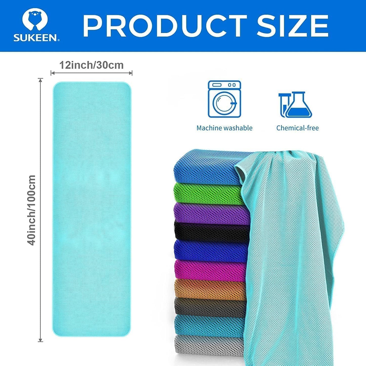 Sukeen Cooling Towels 8 Pack (40"x12"), Cooling Towels for Neck and Face, Microfiber Breathable Chilly Ice Towel for Hot Weather, Sweat Towel for Gym, Sport, Yoga, Golf, Workout, Camping, Running