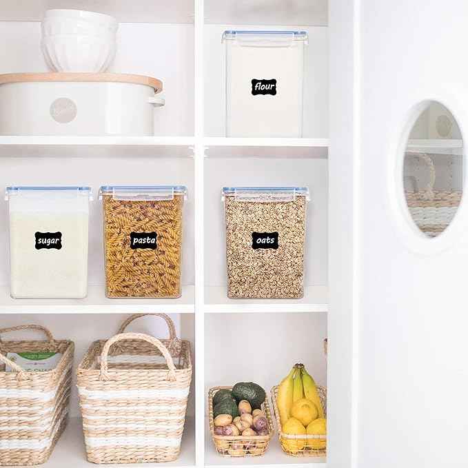 Vtopmart Large Food Storage Containers 5.2L / 175oz, 4 Pieces BPA Free Plastic Airtight Canisters for Flour, Sugar, Baking Supplies, Rice with Lids, 4 Measuring Cups and 24 Labels, Blue