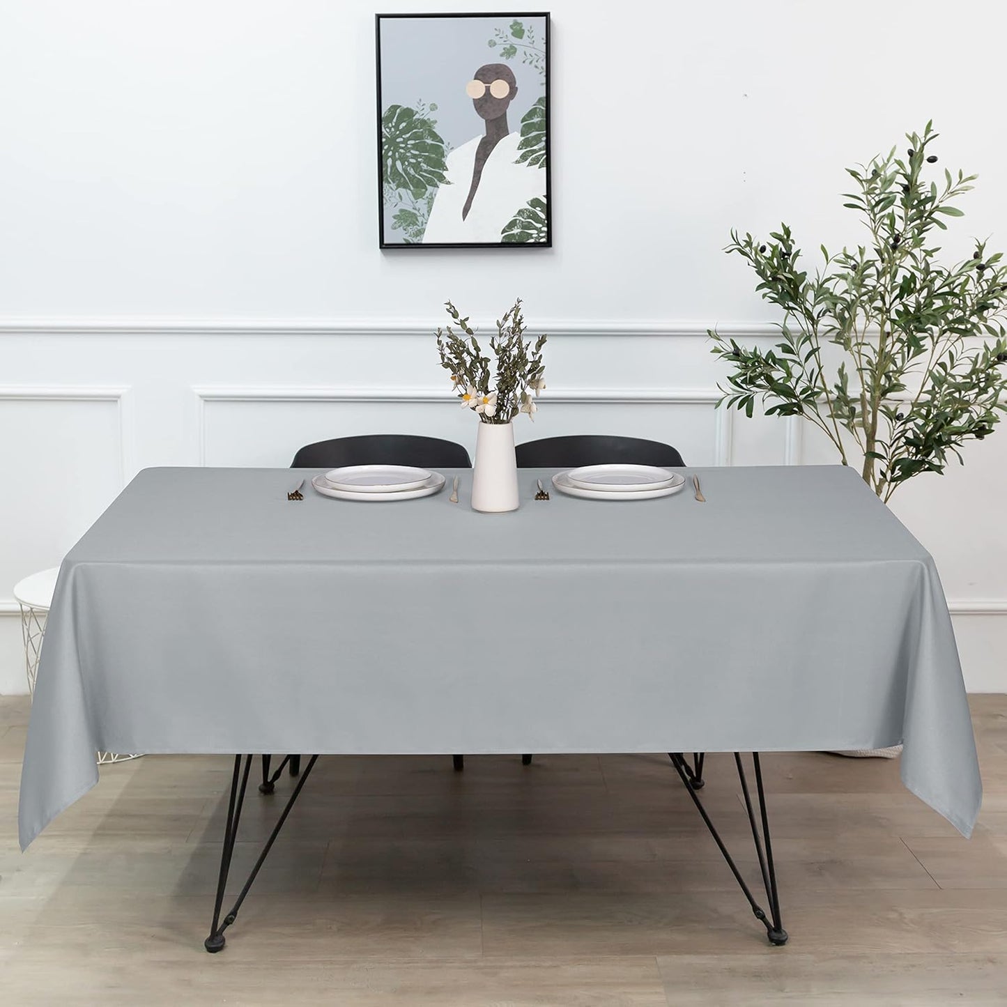 sancua Rectangle Tablecloth - 60 x 84 Inch - Stain and Wrinkle Resistant Washable Polyester Table Cloth, Decorative Fabric Table Cover for Dining Tables, Buffet Parties and Camping, Silver Grey