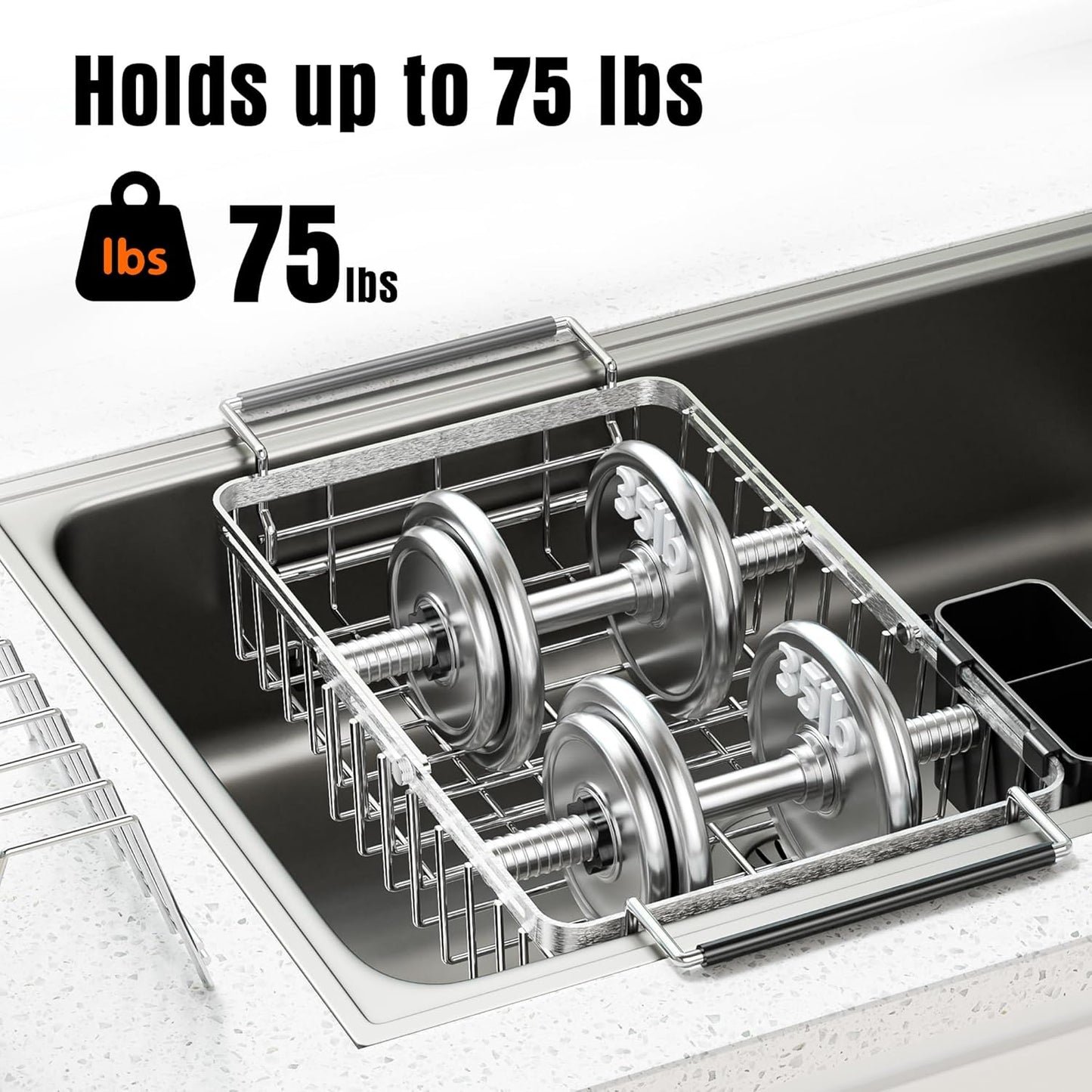 Expandable Dish Drying Rack in Sink,Stainless Steel Over The Sink Dish Drainer Drying Rack for Kitchen Counter,with Utensil Holder,Silver