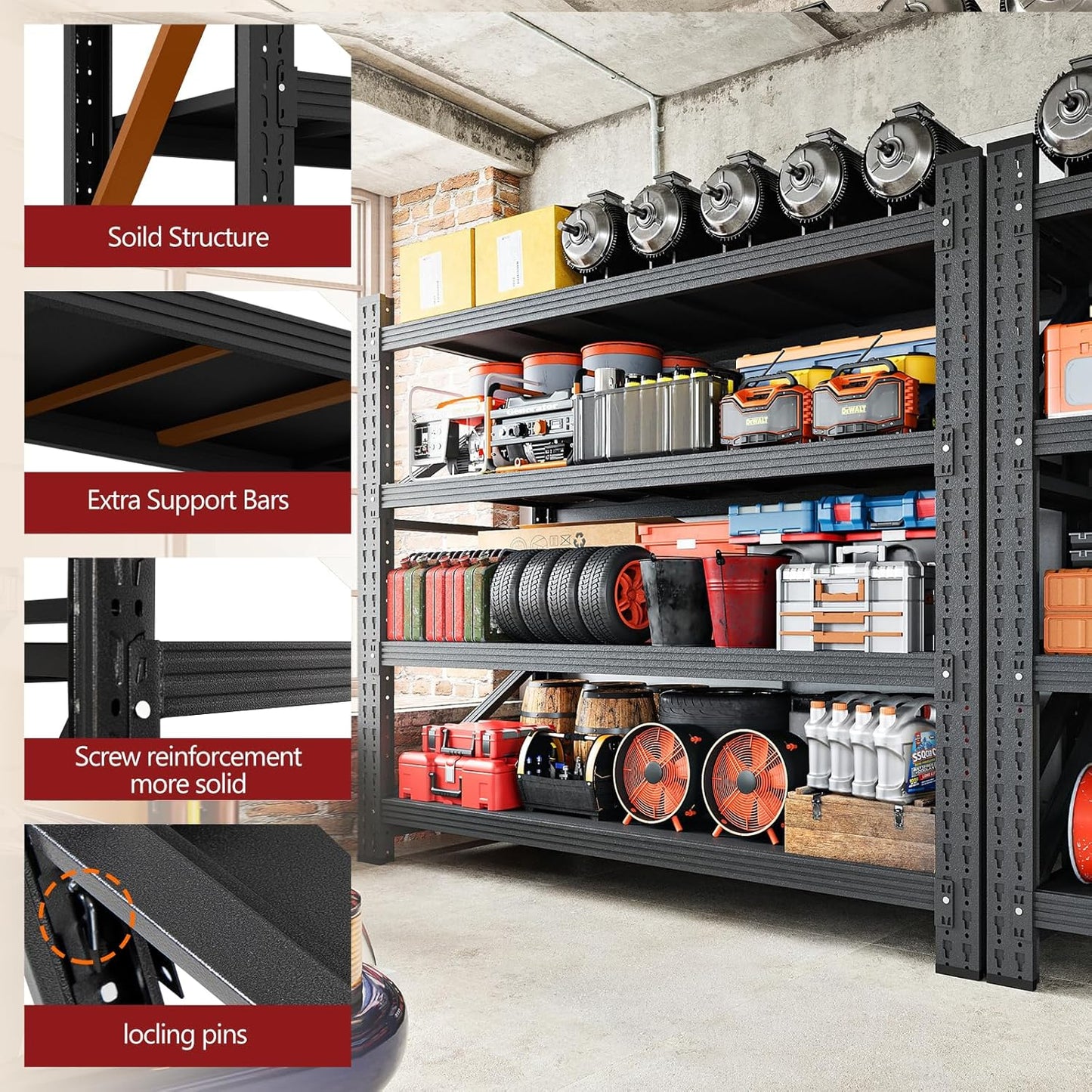 3000LBS Storage Shelves,48" W Garage Shelving Heavy Duty Metal Adjustable Garage Shelves, Shelving Units Industrial Shelving for Warehouse,48" W x 24" D x 69" H,Black - Lumora Casa