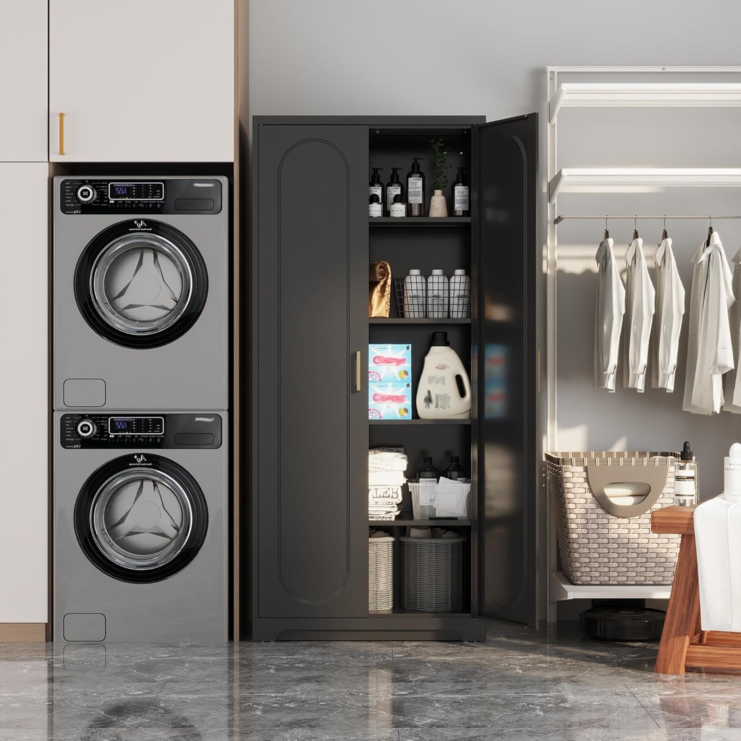 Metal Tall Black Cabinet, 71' Pantry Cabinet with Doors and 4 Adjustable Shelves, for Pantry, Laundry Room, Living Room, Dining Room - Lumora Casa