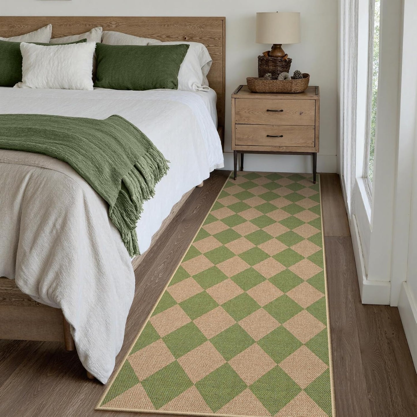 Lahome Checkered Green Runner Rug, 2x8 Carpet Runners for Hallway 8ft Non Slip Entryway Rug, Farmhouse Checkerboard Non Shedding Kitchen Mats for Floor Laundry Corridor