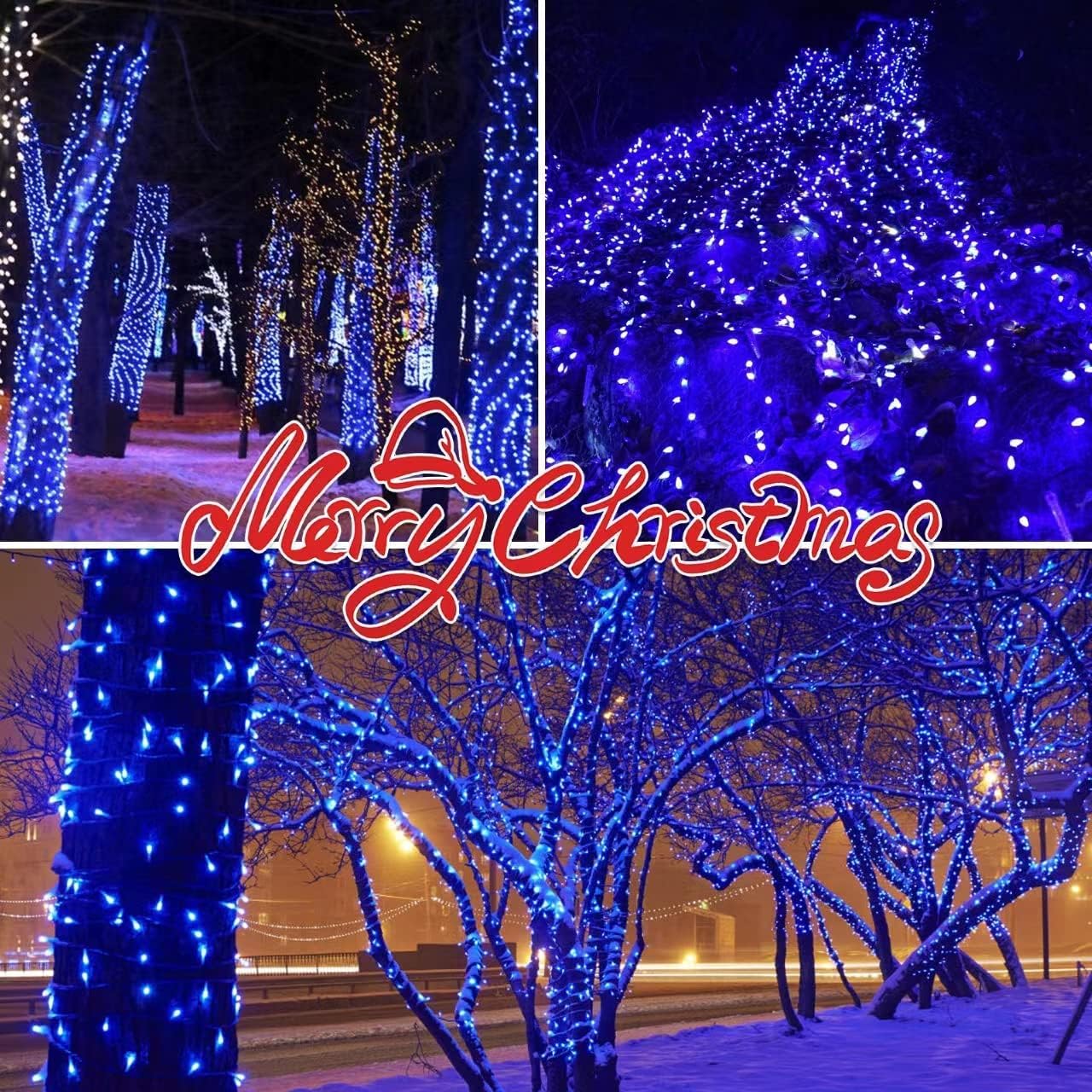300LIGHTS(2*150L) Blue Extra-Bright with End Connectors Christmas Decorative Lights 19.44m UL Certified Mini String Light Set Waterproof for Home Garden Holiday Tree Party Patio Decor Wedding
