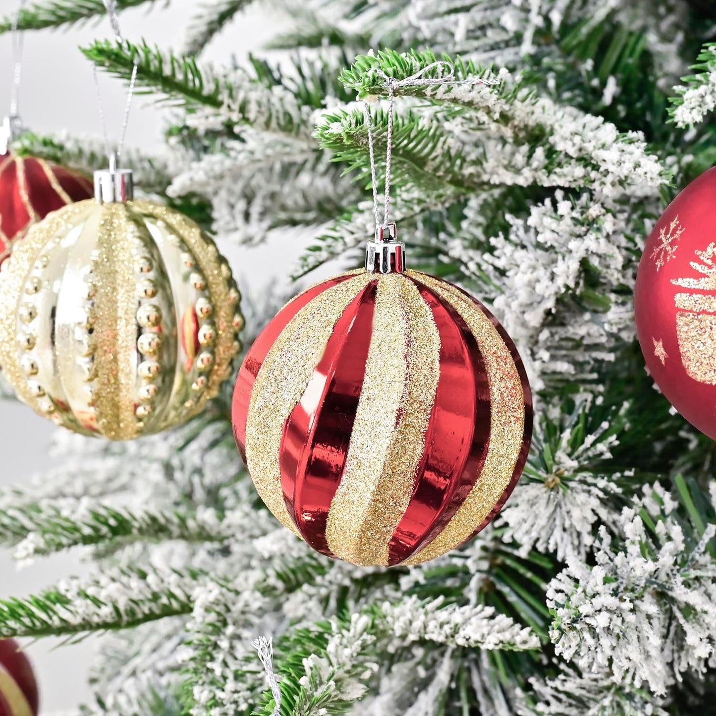 Christmas Ball Ornaments 16ct Set, Red and Gold Classic Luxury 3.15 Inch Christmas Tree Decorations, Shatterproof Hanging Ornaments for Xmas Holiday Decorations