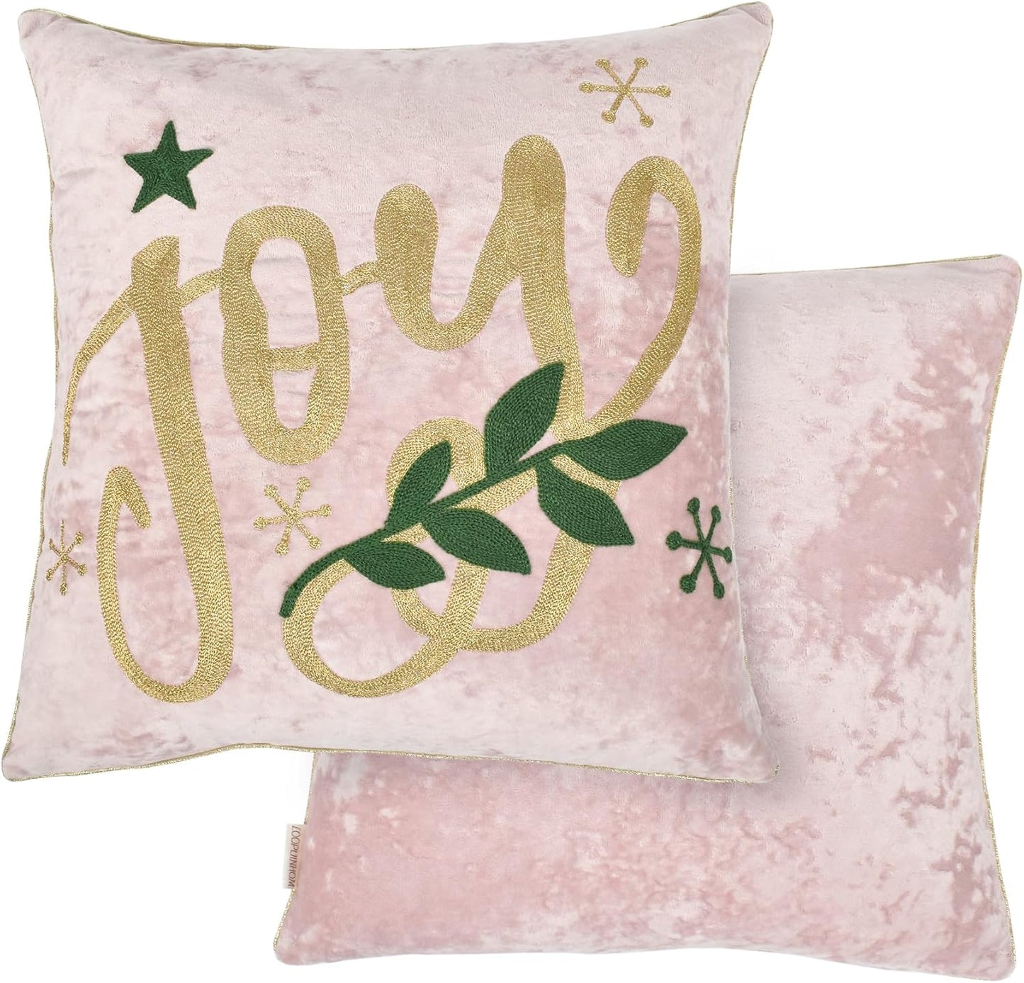 Joy Christmas Pillow Covers 18x18,Embroidered Christmas Throw Pillow Covers Christmas Decorations Holiday Pillows for Home Couch,Pink Blush Gold Velvet Cushion