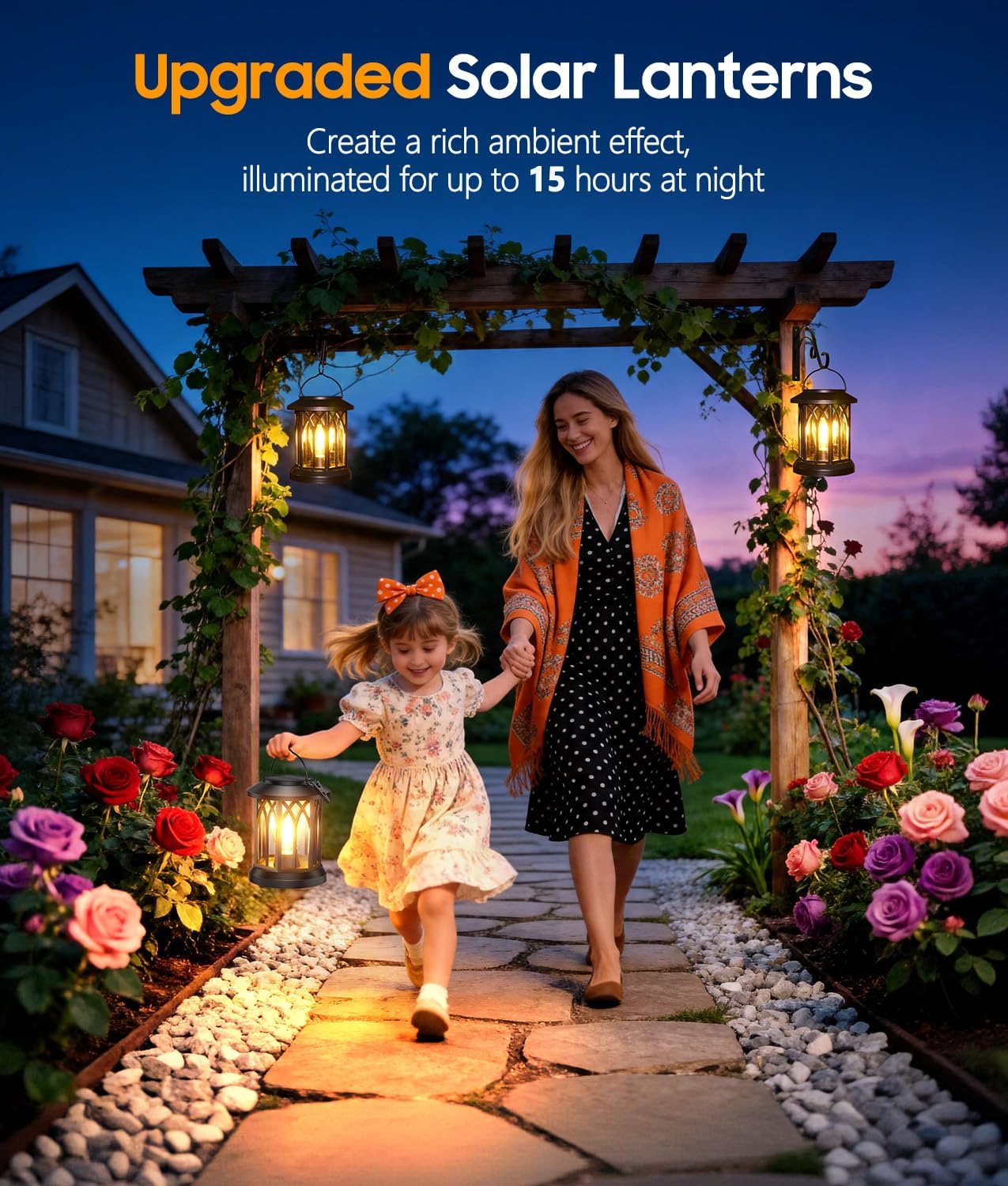 Solar Lantern Outdoor Lights with Wall Mount Kit, 2 Pack Upgraded Solar Lanterns Outdoor Waterproof, Hanging Solar Lights for Outside Decorative Yard Patio Path Porch Garden Decor