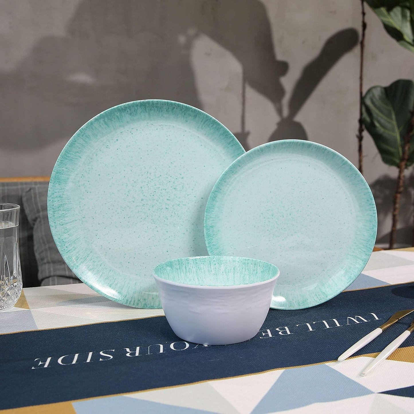 Melamine Dinnerware Set – 4 Dinner Plates, 4 Salad Plates, 4 Cereal Bowls – Shatterproof, Lightweight & Stylish for Everyday Dining, Outdoor, Camping, and RV Use
