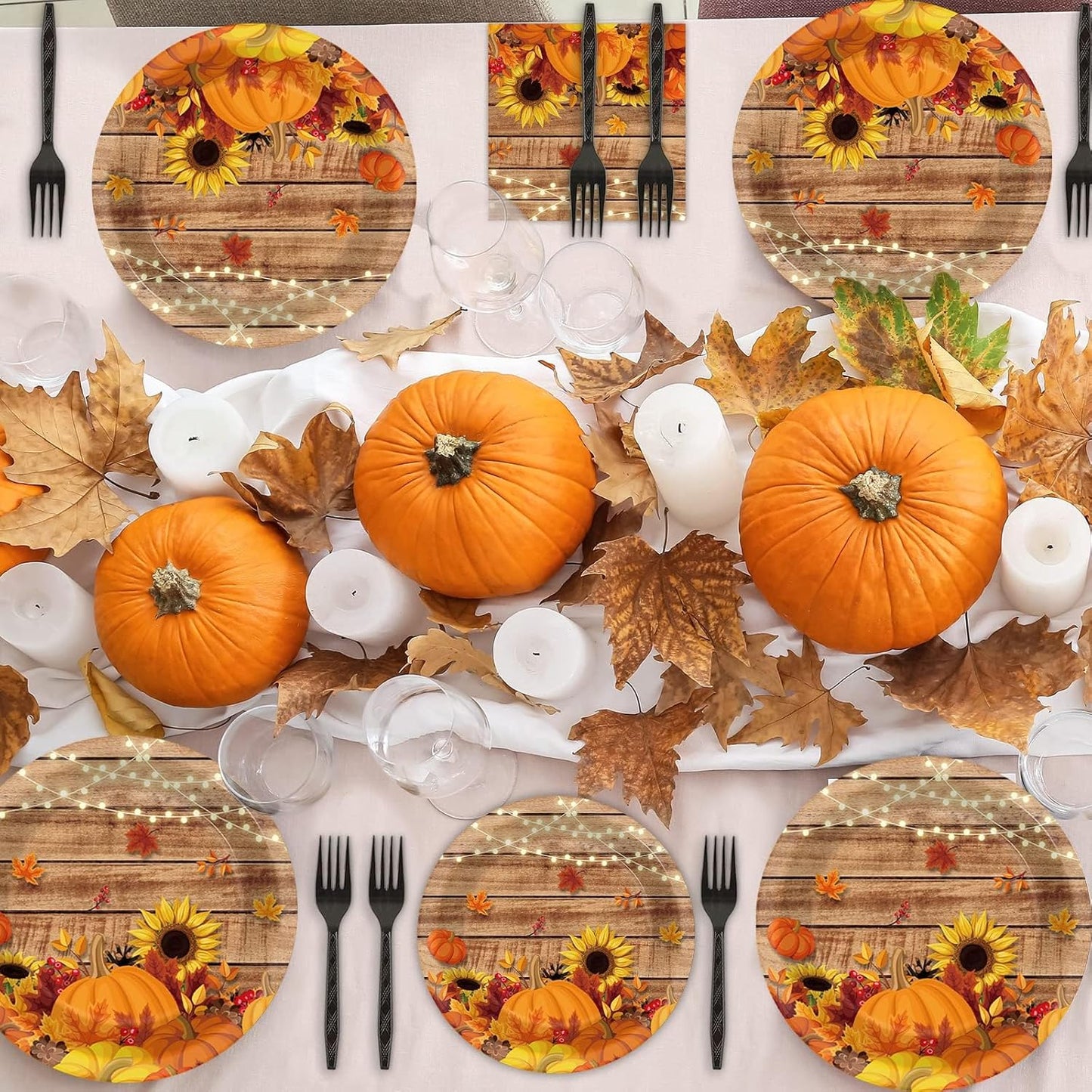 chiazllta 96 Pcs Fall Party Paper Plates and Napkins Thanksgiving Party Tableware Set Table Decorations for Fall Autumn Birthday Party Supplies 24 Guests
