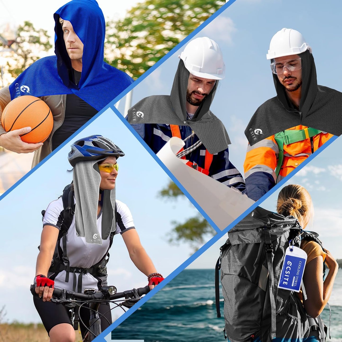 CSITE 3 Pack Cooling Hoodie Towels for Neck and Face, UPF 50 Sun Protection & Instant Cooling, Ice Towels for Hot Weather, Soft Breathable Towel for Sport, Work Out, Gym, Camping & More Activities