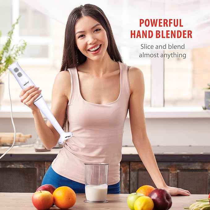 Alpina Hand Blender with Accessories, Mini Chopper, Blender, Arm, Blender, Multifunction 400W, White