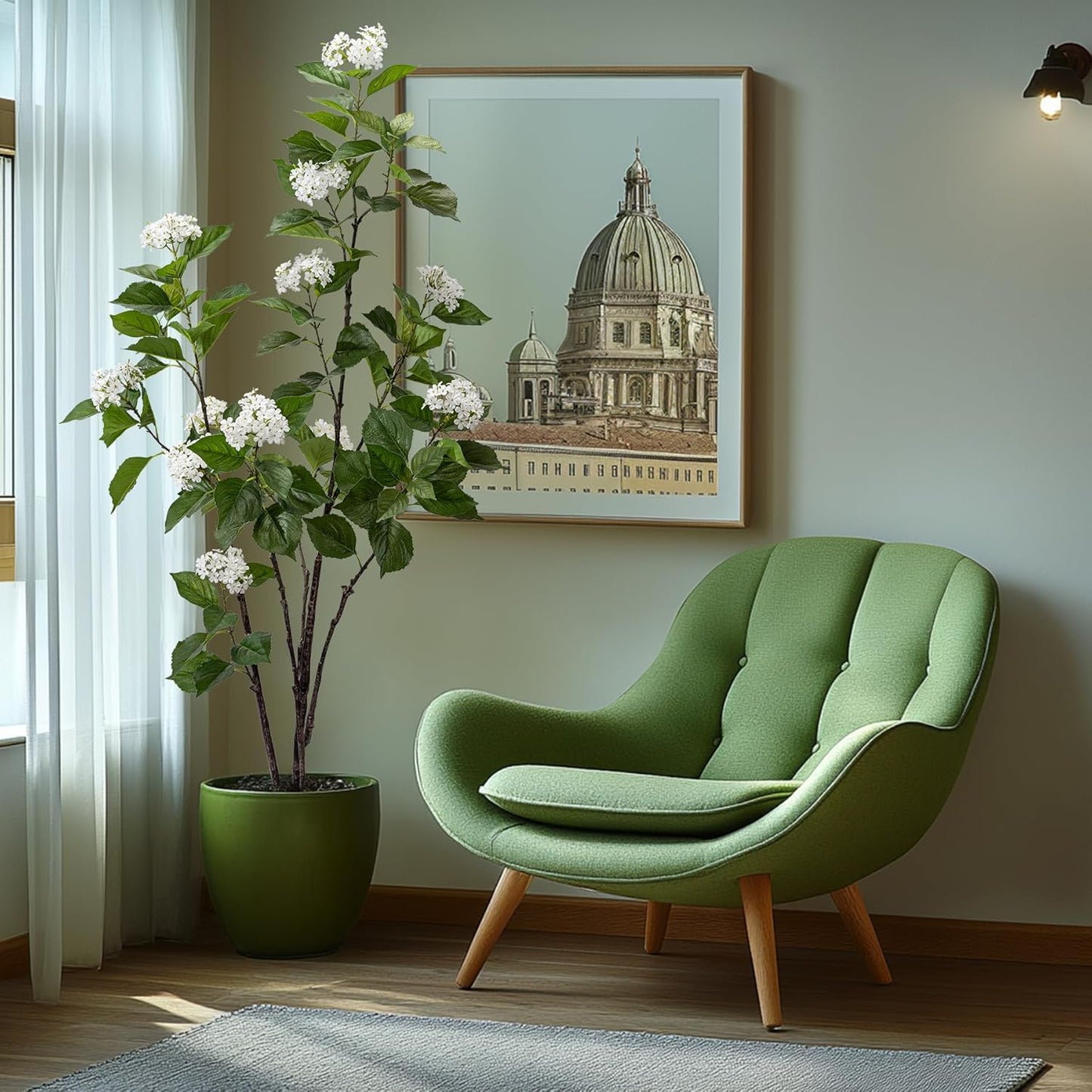 Fake Plants Home Decor Artificial Plants Outdoor Hydrangea Artificial Plants Indoor Fake Tree Living Room Decor Artificial Tree Porch Decor Fiddle Leaf Fig Tree 6Ft (White)