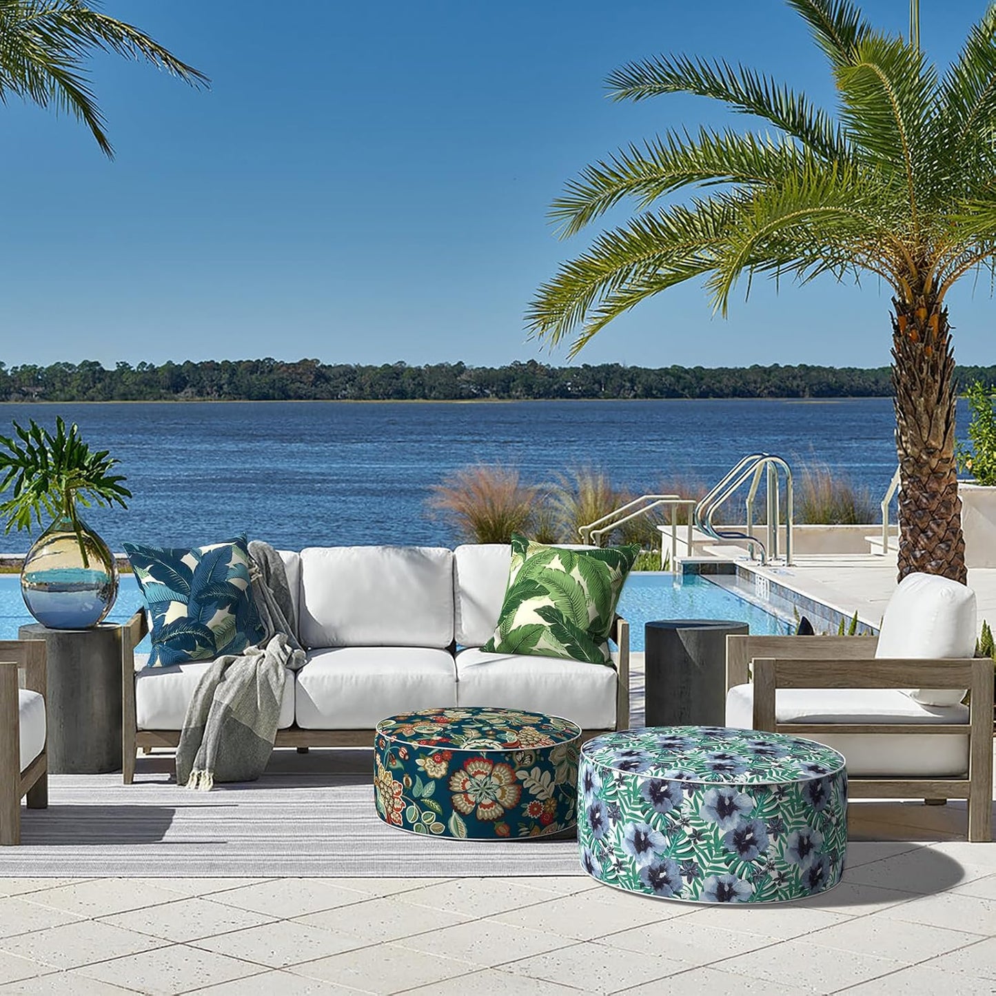 LVTXIII Inflatable Stool Ottoman Footrest with Handle, All Weather Foot Rest, Indoor or Outdoor Use for Home Patio Garden and Camping, D21 x H9, Peacock Blue