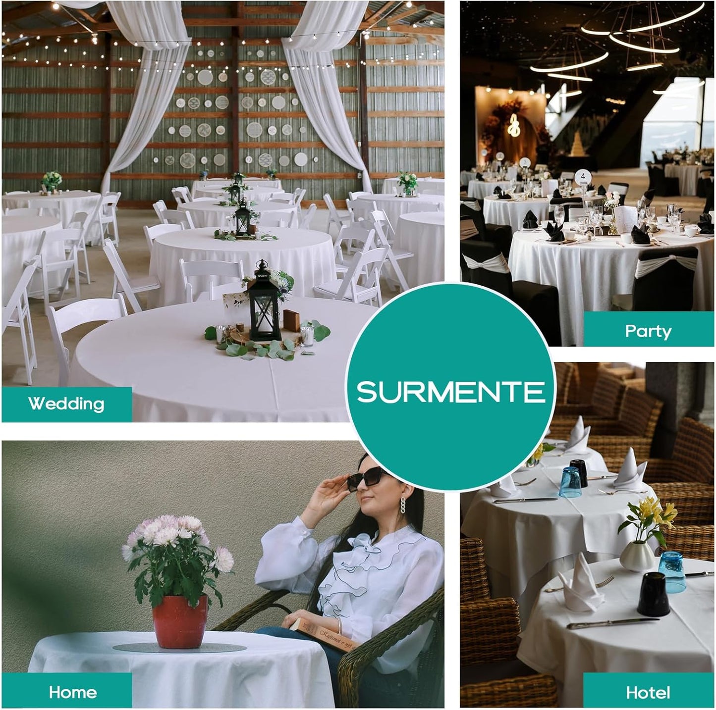 Surmente 132 inch Round tablecloths -10 Pack White Round Table Cloths, Polyester Fabric Table Covers for Weddings, Banquets, or Restaurants