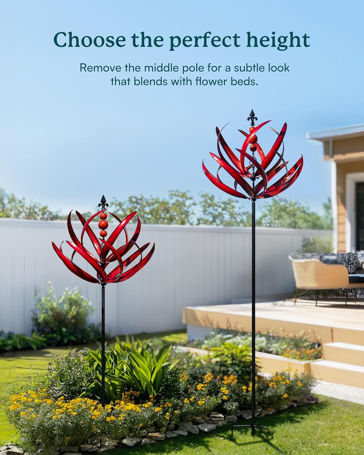Yard Garden Wind Spinners - 91" Height Extra Large Wind Spinners Outdoor Metal, Kinetic Wind Sculptures for Lawn Patio Garden Decor (Burgundy Lotus)