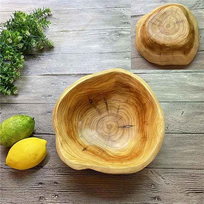 Wooden Bowl Decorative Natural Wood Fruit Bowls, Irregular Creative Wood Bowl, Rustic Hand Carved Candy Snack Keys Serving Bowls for Home Decor (12"-14" Diameter)