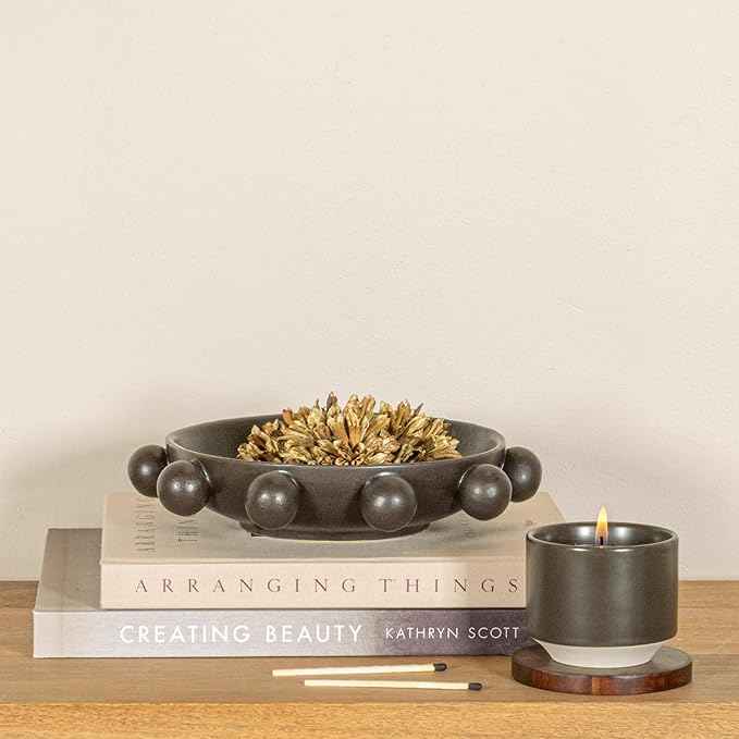 Bloomingville 9.75 Inches Stoneware Bowl with Orbs and Reactive Glaze, Black